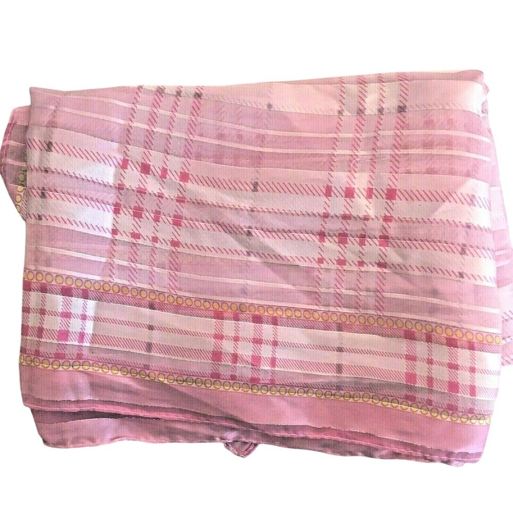 Pink & Silver Metallic Silky Scarf Accessory Sheer soft burnout plaid rectangle